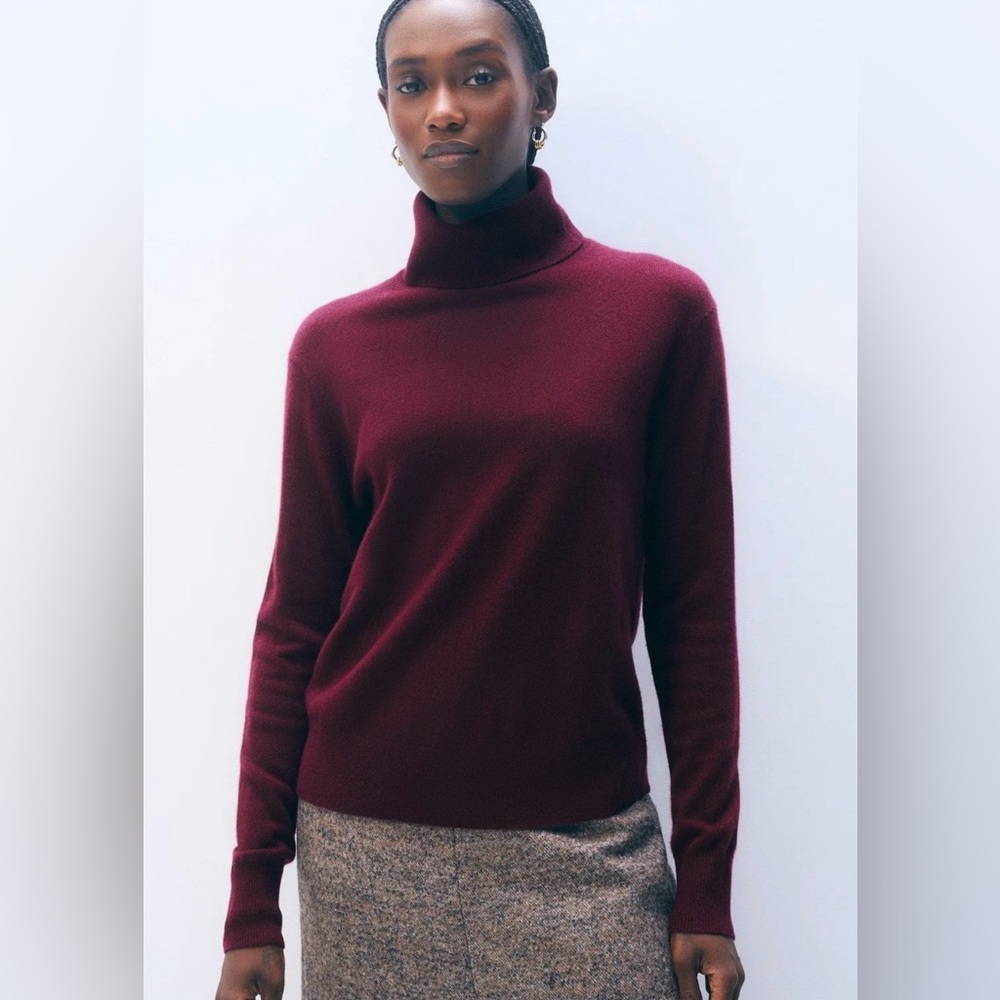 White + Warren Burgundy Cashmere Turtleneck Sweater Size Large